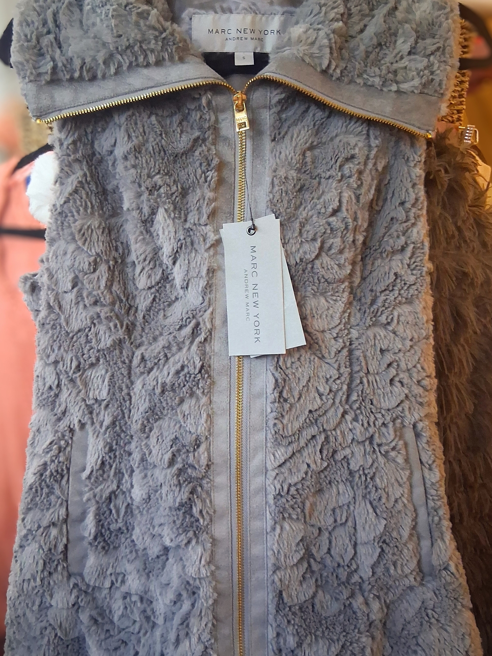 Marc New York Plush Zip-Front Vest in Grey - Picture 3 of 5